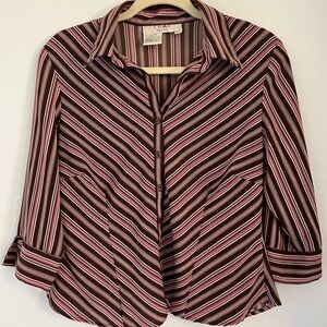 Como Vintage Striped Quarter Sleeve Y2K Women's Sz M Petite